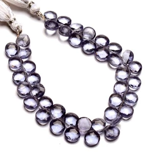 Iolite Color Quartz 8 mm Size Faceted Heart Briolette Beads 7" Strand - Picture 1 of 7