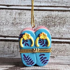 Beach Sandal Tropical Flip Flop Hinged Trinket Box Christmas Ornament - Picture 1 of 6