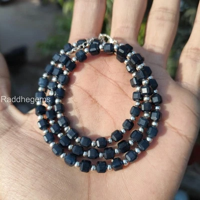 Blue Sapphire 6mm Beaded Necklace • Faceted Sapphire Beads • Blue Gemstone Beads - Image 1 of 3