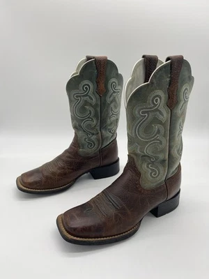 Ariat Quickdraw Western Boots Teal Brown Women’s 7.5B Square Toe Leather Cowgirl - Image 1 of 4