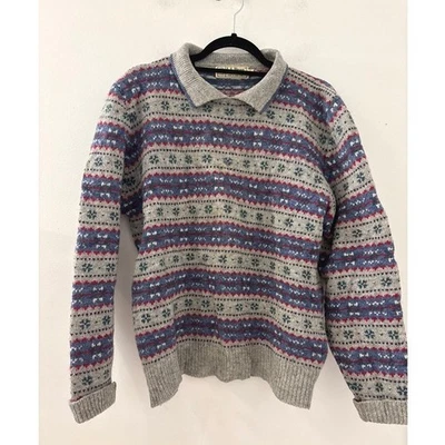 Suéter Shetland Vintage L.L Bean Años 90 Para Hombres 100% Lana Pura Patrón Fair Isle XL Foto 1 de 3