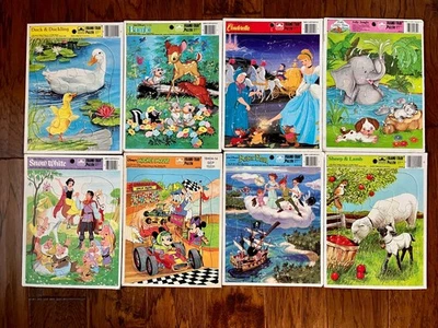8 Golden Frame Tray Puzzles Disney Cinderella Mickey Mouse Peter Pan Snow White - Image 1 of 4