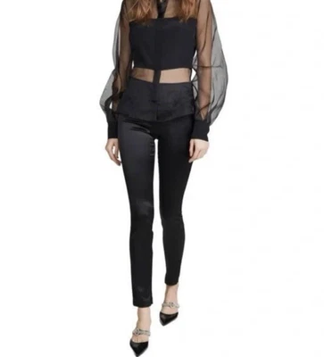 Legging ajustado Theory marrón satinado elástico cremallera al tobillo talla 2 Foto 1 de 4