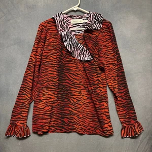 Kenzo x H&M Blouse Tiger Stripe Ruffle Silk Sz 4 Flip Cuff Collar Animal Print - Picture 1 of 8