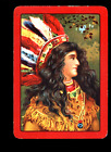 WIDE PLAYING CARD AMERICAN FEMALE SQUAW INDIAN COLORFUL HEADRESS OF FEATHERS