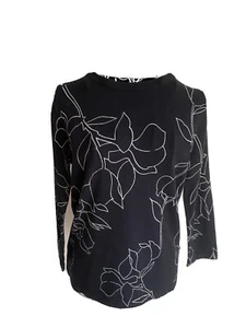 Next Women’s Jumper Size 12 Black Floral Pattern 3/4 Sleeved Crew Neck Slit Fit - Picture 1 of 6