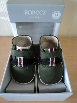 NUEVO Zapatos Robeez Infantil Bebé Niño Talla 6-9 Meses Cuero Suelas Suaves Verde ¡NUEVO EN CAJA! Foto 1 de 4