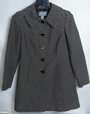 ANN TAYLOR Checkered Car/Trench Coat Black/Cream Size 2 - Image 1 of 4