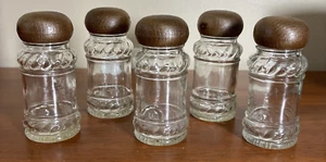 Set of 5 Vintage Glass Spice Apothecary Bottles Shaker Jars Wood Lids Taiwan - Picture 1 of 9