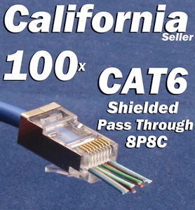 100 x CAT6 geschirmt RJ45 Durchgang Modular Stecker Steckverbinder Open End CAT 6 8p - Bild 1 von 11