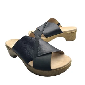 DANSKO Sandals Miri Black Leather Crisscross Platform Heel Slide 10.5 11 41 New - Picture 1 of 9