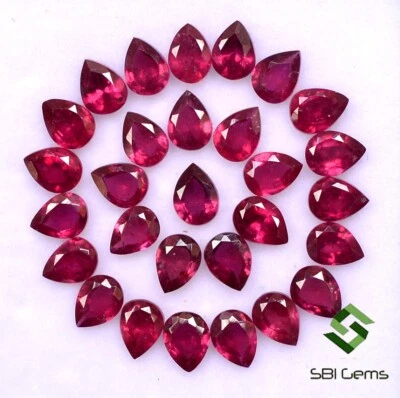 4x3 mm Natural Ruby Pear Cut Lot 30 Pcs Calibrated Faceted Loose Gemstones GF - Image 1 of 4