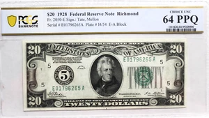1928 $20 Dollars FRN RICHMOND, Numerical Seal, PCGS 64 PPQ Fr 2050-E BEAUTIFUL - Picture 1 of 4