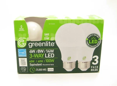 Greenlite 3-way light LED 4/8/14 Watts 3000k, 3PK - Image 1 of 3