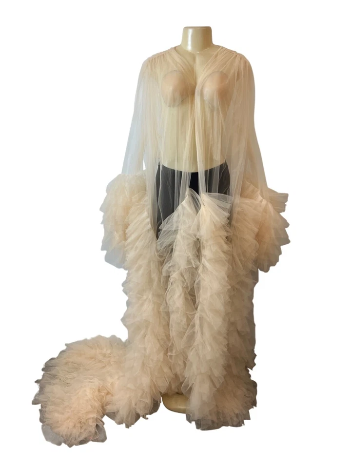 Sara Gariel Women Maternity Nude Ruffled Tulle Bridal Cape With Train One Size - Image 1 of 4