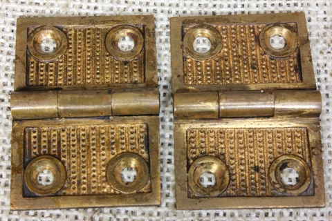 2 Old Decorated Bronze Door Hinges 1877 Patent Vintage Shutter 1 1/4 X 1 3/4" Cover