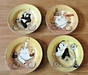 CHEFS TO GO Bicycles Jennifer Garant 8.25" Salad Snack Plates Sakura Set of 4 - Picture 1 of 6