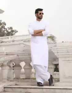 Men Kurta Shalwar Kameez Eid Pakistani Indian Dress 2021 Style Black - Picture 1 of 10