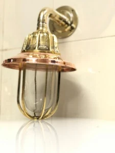 INTERIOR DESIGN BRASS SCONCE 90 DEGREE EXTERIOR WALL LAMP WITH COPPER SHADE - Picture 1 of 11