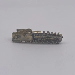 Vintage Gold Tone Train Mens Tie Clip Bar - Picture 1 of 4