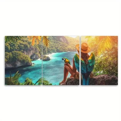 3pcs Australia A Woman Gazing At The Ocean Wall Art Canvas Framed 50x70cm - Image 1 of 2