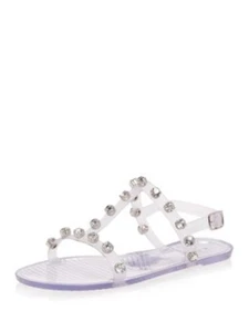AQUA Womens Clear Translucent Slingback Studded T-Strap Open Toe Buckle Jelly 10 - Picture 1 of 8