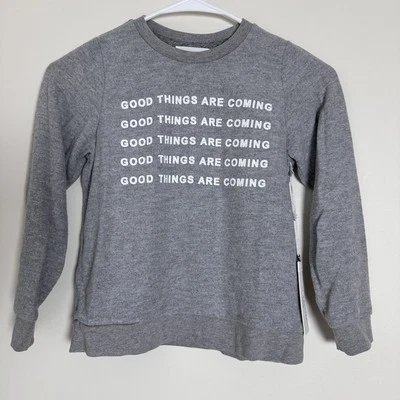 Sol Angeles Pullover Girls 10 Gray GOOD THINGS ARE COMING Sweater Top Kids NEW - Image 1 of 4