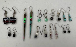 Lot Of 9 Used Pairs Of Fashion Hook Dangle Earrings, Multicolored- 21.1g TW - Picture 1 of 24
