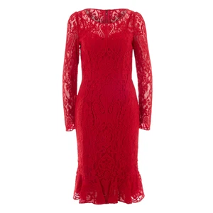 New DOLCE & GABBANA Silk-Lace Ruffled Hem Feminine Midi Dress - Red - S - £1,890 - Picture 1 of 19