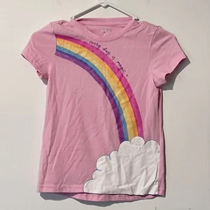 Bcg Girls T-Shirt Size M (8-10) Pink Embroidered Rainbow Colorful Girly - Picture 1 of 7