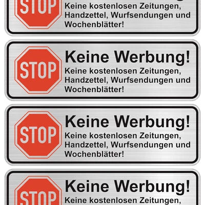 8x stickers for mailbox stop no advertising in brushed aluminium silver R049 - Image 1 of 4