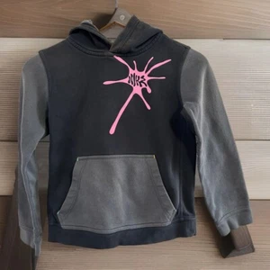 Nike sweatshirt hoodie gray, Black and pink youth M Used EUC Vintage Logo Retro - Picture 1 of 8