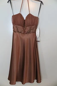 NWT Cassandra Stone Brown Bronze Spaghetti-Strap-Halter Dress Size 2 - Picture 1 of 7