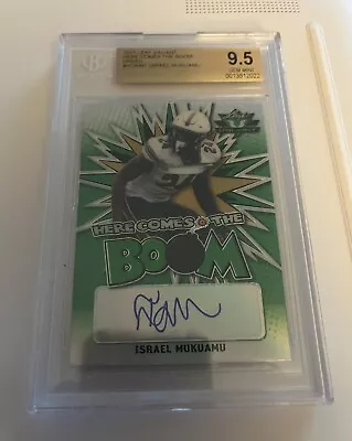 (BGS 9.5) ISRAEL MUKUAMU 2021 LEAF VALIANT BOOM RC AUTO GREEN /99 COWBOYS  - Image 1 of 2