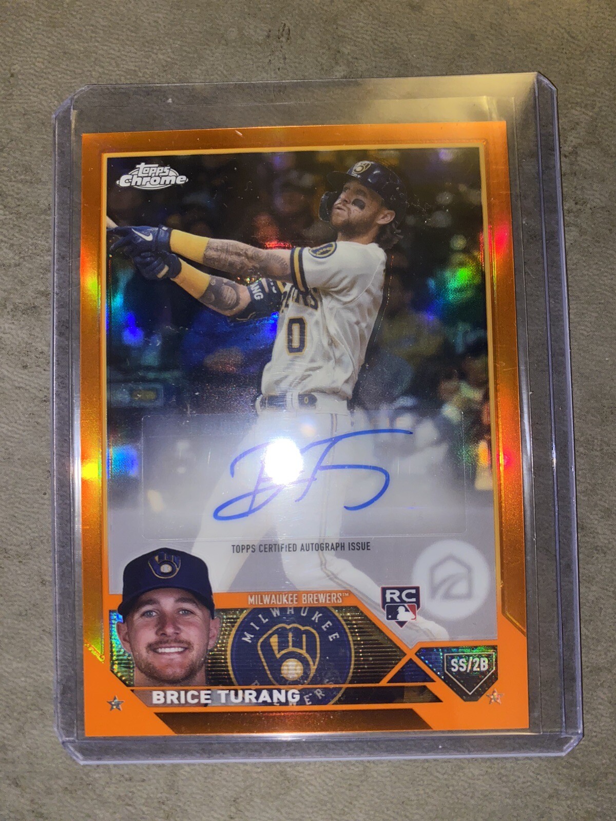 2023 Topps Chrime Update Brice Turang Orange Chrome Auto RC /25 Brewers