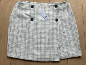 NUEVO GEORGE Talla 18 Marfil Oro Crema Cuadros Falda Envolvente Forrada W36 L19.5 - Imagen 1 de 9