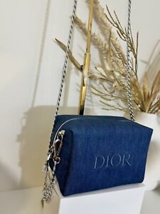 Authentic New CHRISTIAN DIOR Denim Blue Makeup bag Converted To Crossbody Bag