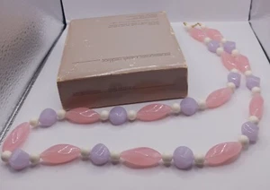 Avon Vintage Impressionistic Pastels Necklace  Layered Acrylic Pink Lavender 28" - Picture 1 of 5