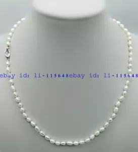 Genuino Mujeres Blanco 4-5mm Agua Dulce Cultivado Arroz Perla Delicado Collar Regalo 18" - Imagen 1 de 3