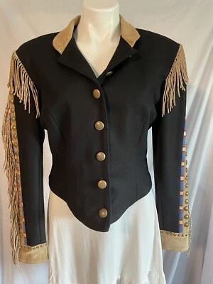 Double D S Ranch Vintage Fringe Wool Beaded Jacket Military Style Sgt Small - Image 1 of 4