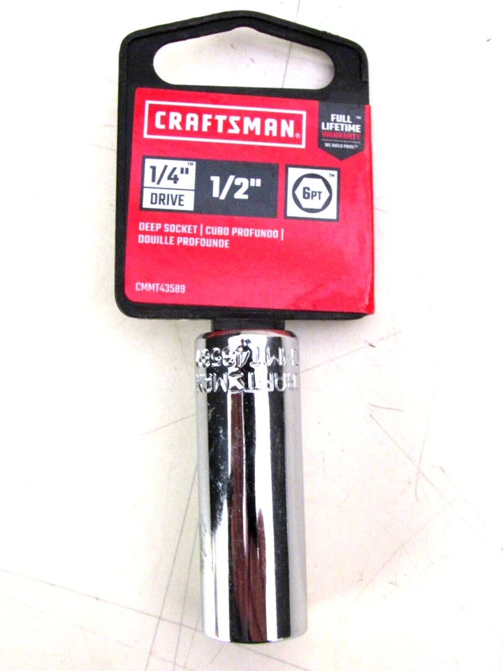 NEW! CRAFTSMAN TOOLS 1/2" CHROME DEEP SOCKET, 1/4" DRIVE, 6-POINT, CMMT43589 - Image 1 of 1