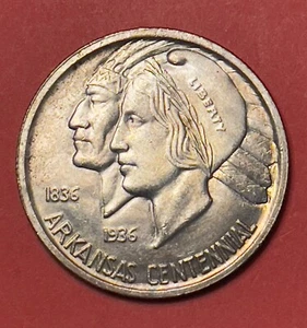 1936 P Arkansas Centennial Silver Commemorative Half Dollar, Choice to Gem BU. - Picture 1 of 2