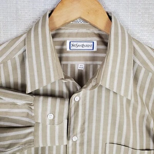 YVES SAINT LAURENT Mens Sz 16.5 32/33 Button Front Shirt Brown Stripe Large YSL - Picture 1 of 13