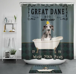 Funny Pet Dog Great Dane Shower Curtain Bathtub Bubble Bathroom Accessory Sets - Picture 1 of 14
