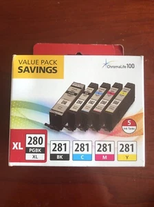 Canon ChromaLife 100 Value Pack 280PGBKXL - 281BK -281C -281M - 281Y 5 Ink Tanks - Picture 1 of 6