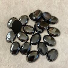 AE178 Vintage 18x13mm hematite oval flat glass cabochons faceted edge (20)
