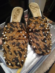 Studded Sam Edelman Leopard Print Mules Size 8 - Picture 1 of 7
