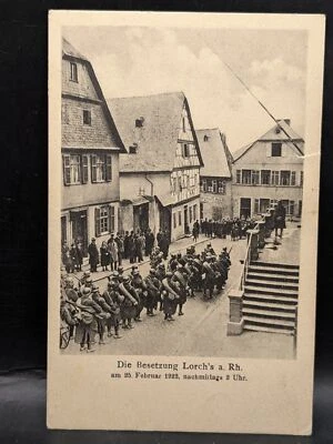 Carte postale postcard Feldpost L'occupation de Lorch's am Rhein 1923 France - Photo 1/2