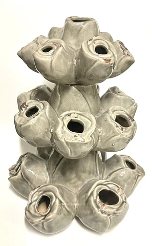 VINTAGE CERAMIC ROSE FLOWER FROG, DECORATIVE FLORA, GARDEN, ART COLLECTIBLE Cover