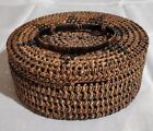 8"D Vintage Woven Round Basket With Lid & Handle 3"T